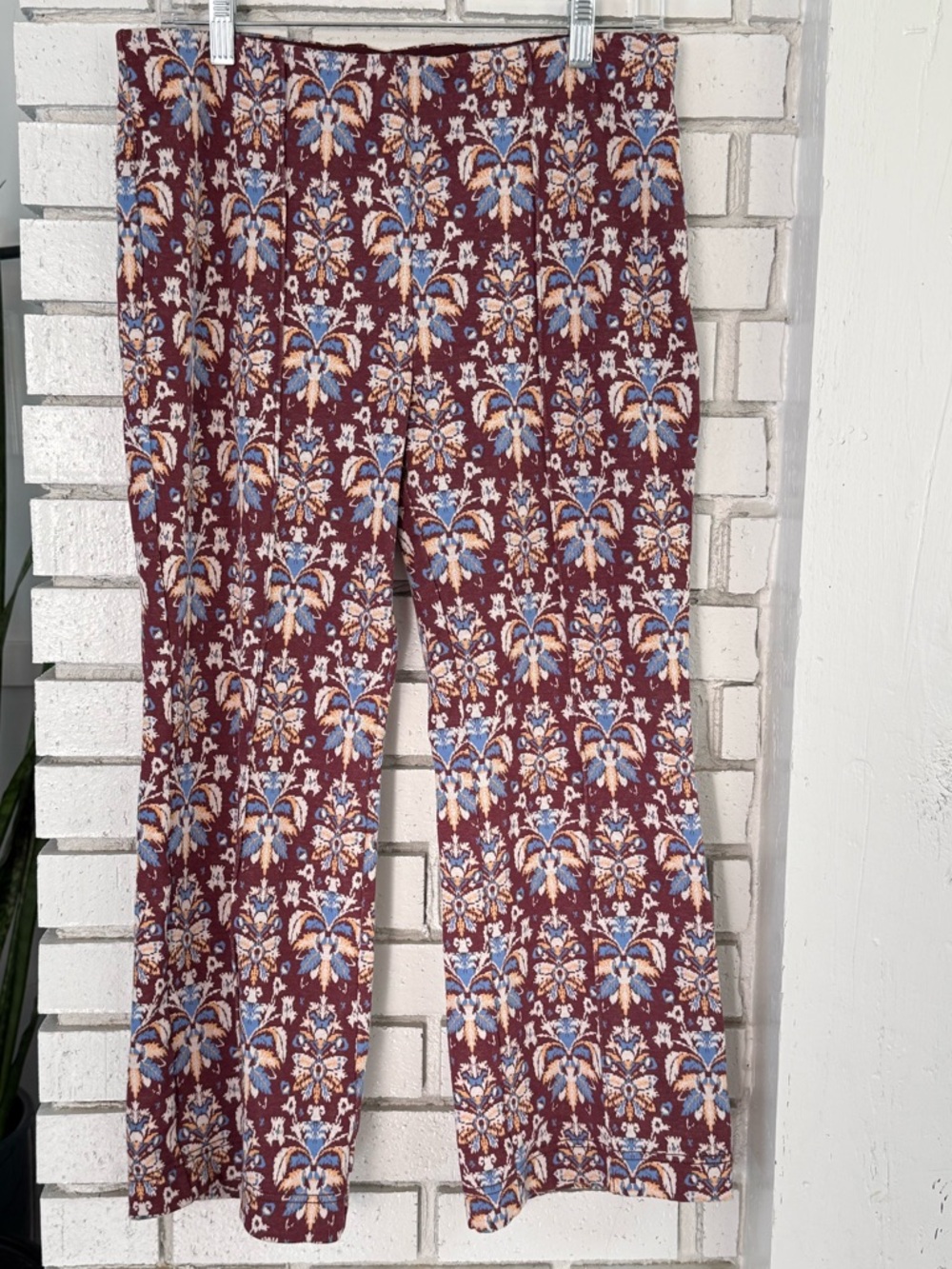Anthropologie Maeve The Margot Pants Boho Floral Print Burgundy Wide Leg Pull-On
